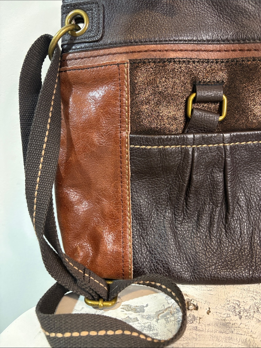 NWT The Sak Kendra Crossbody Teal Multi Brown Rich Chestnut & Chocolate Leather